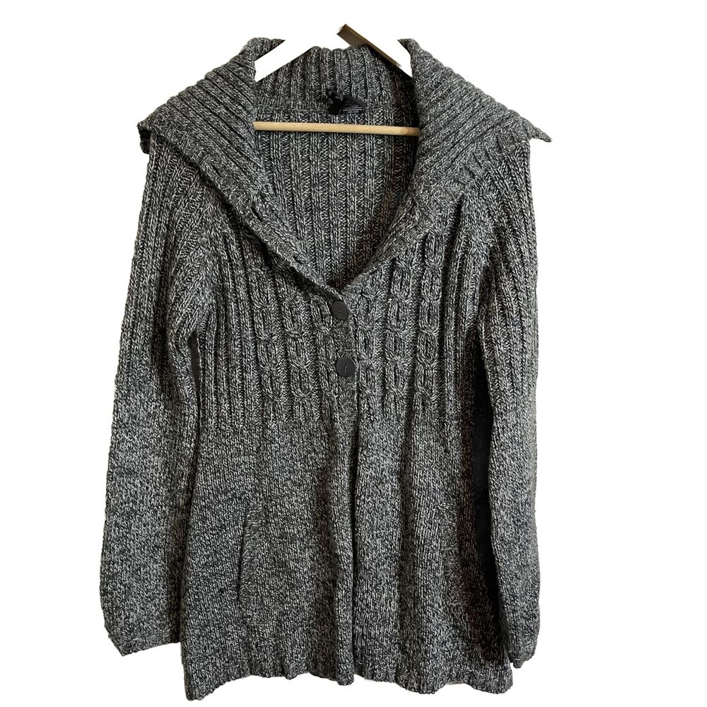 New Directions Women’s Gray White Tunic Cardigan Sweater Size Small 3 Button